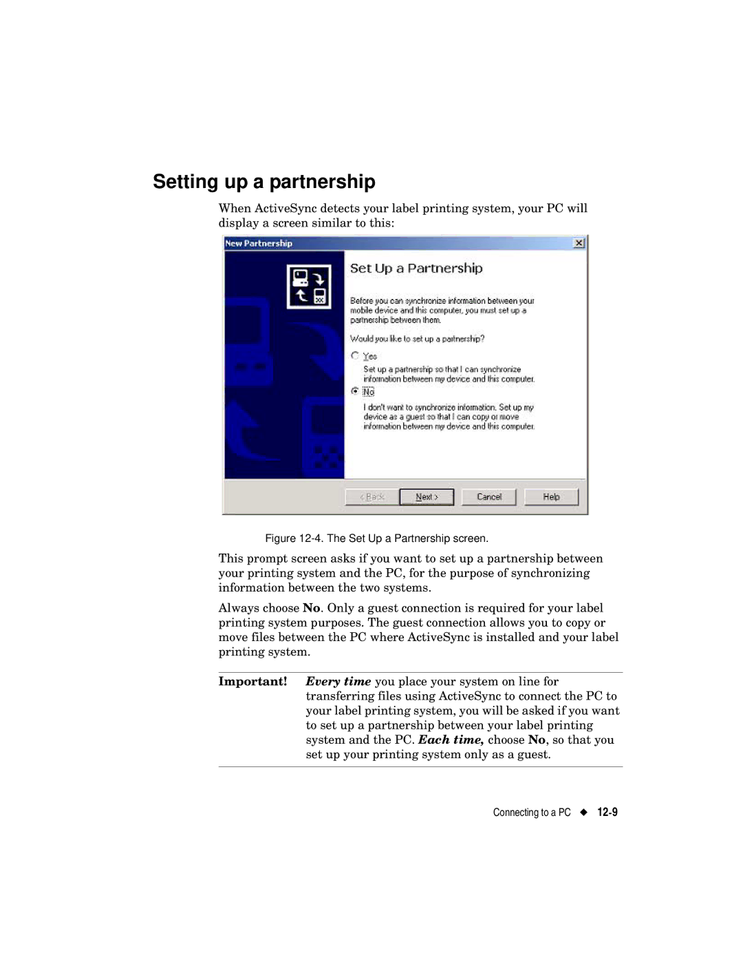 Brady label maker manual Setting up a partnership, Set Up a Partnership screen 