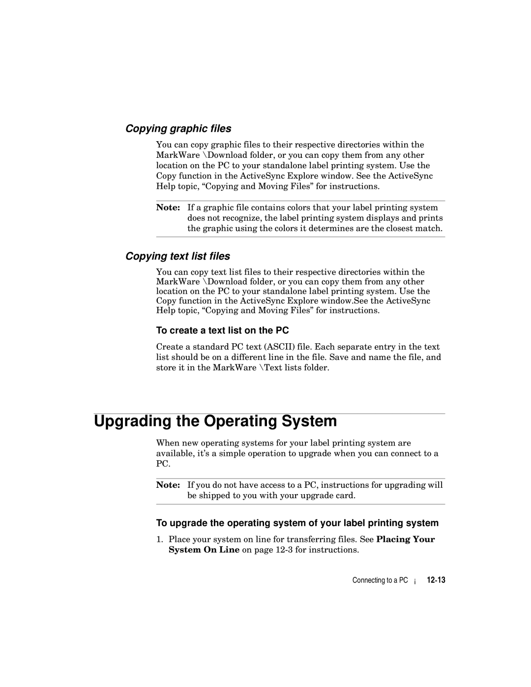 Brady label maker manual Upgrading the Operating System, Copying graphic files, Copying text list files 