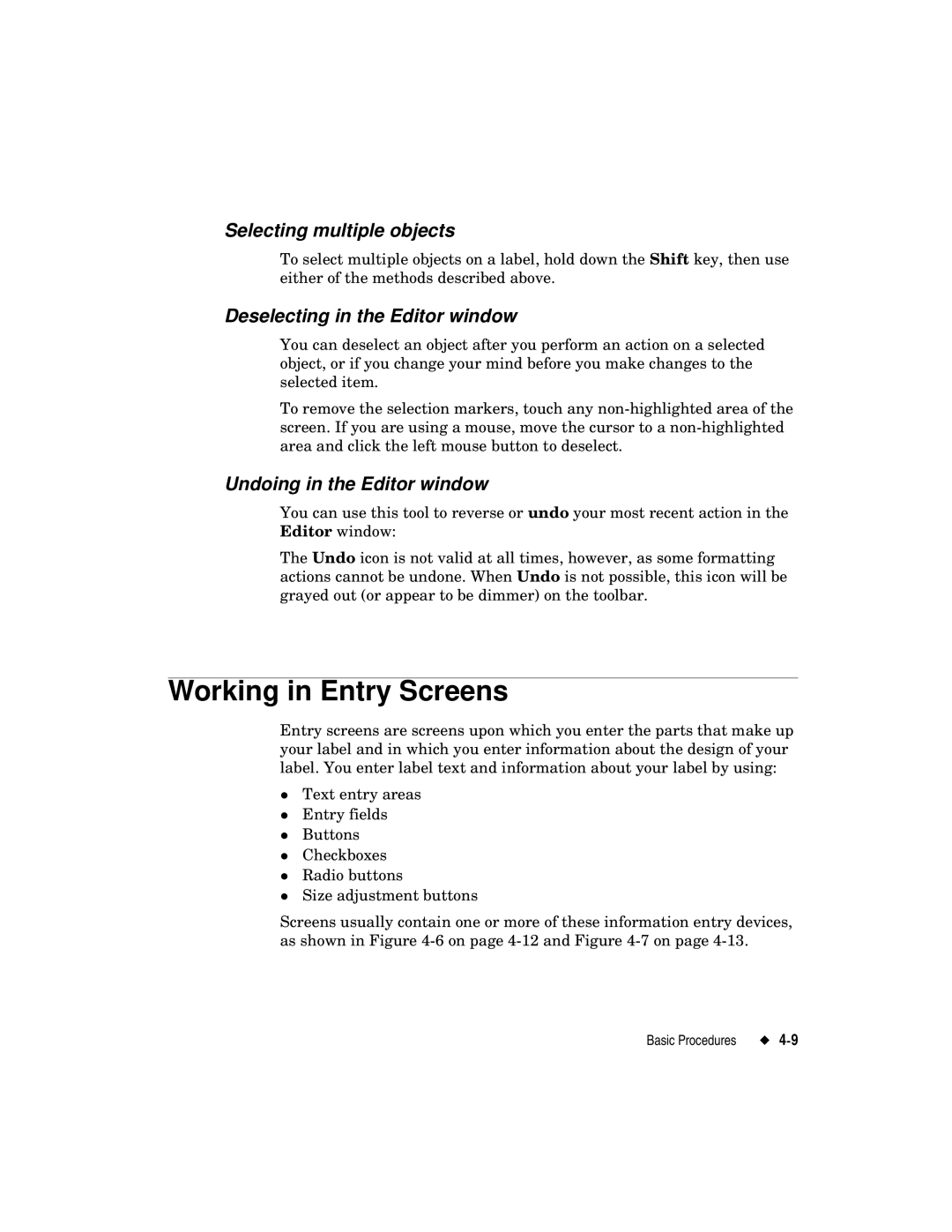 Brady label maker manual Working in Entry Screens, Selecting multiple objects, Deselecting in the Editor window 