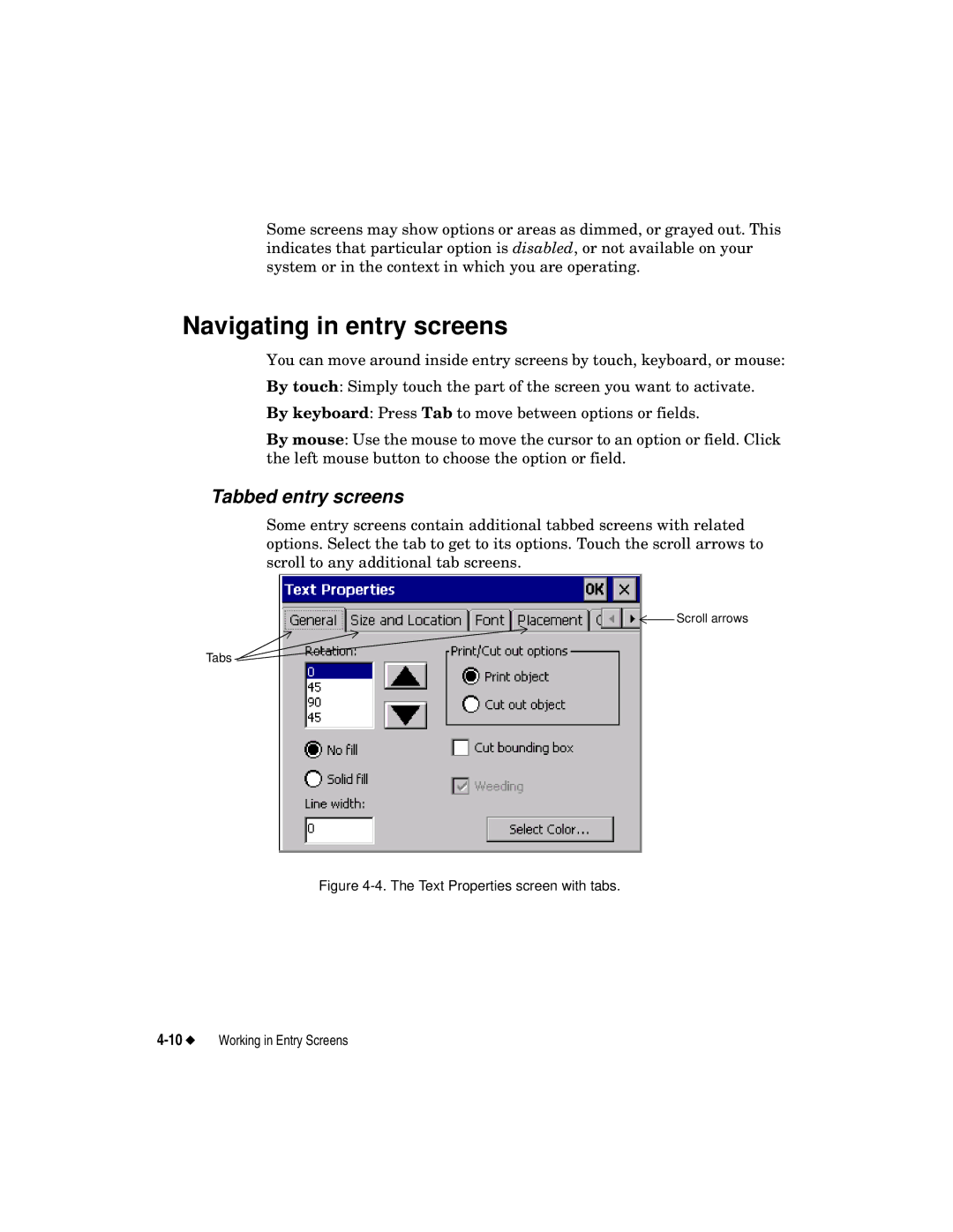 Brady label maker manual Navigating in entry screens, Tabbed entry screens 