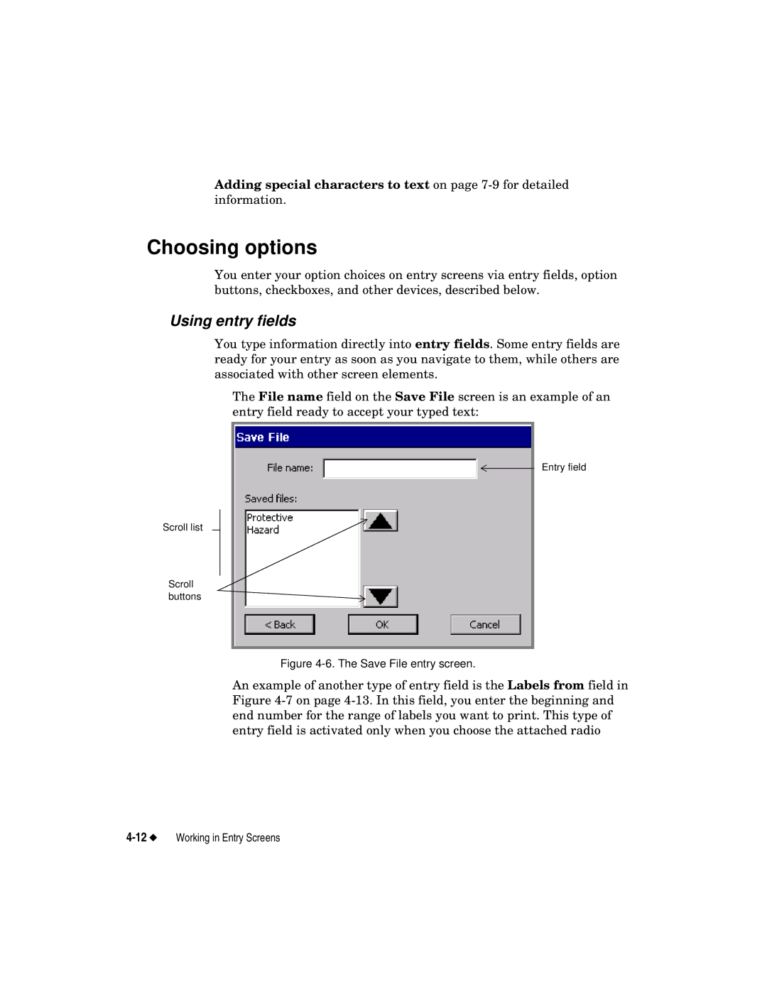 Brady label maker manual Choosing options, Using entry fields 