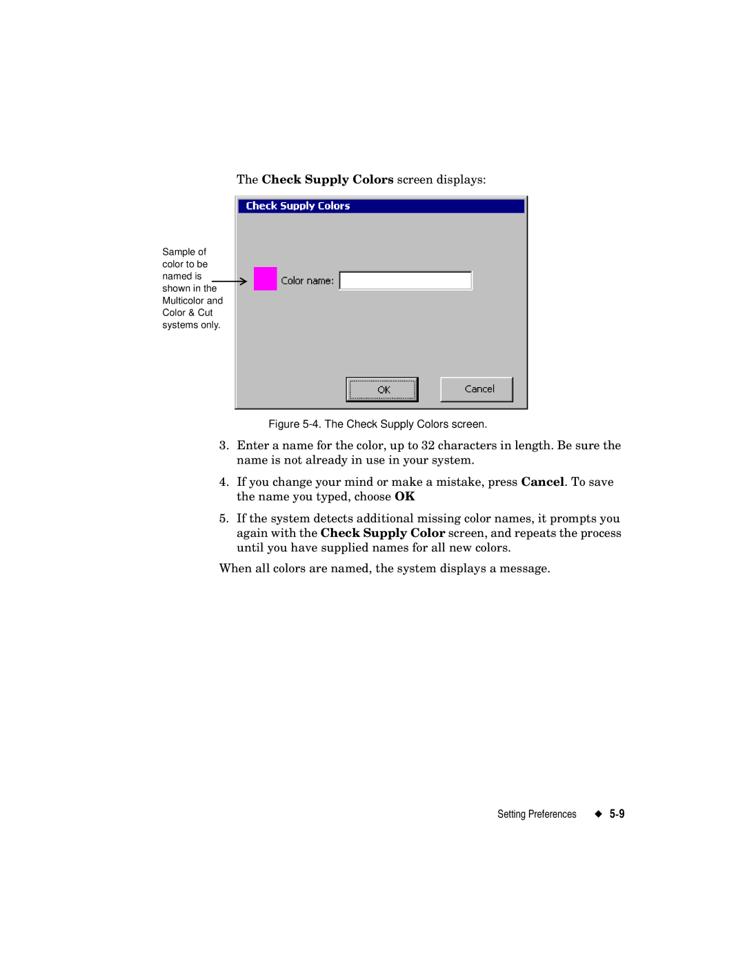 Brady label maker manual Check Supply Colors screen displays 