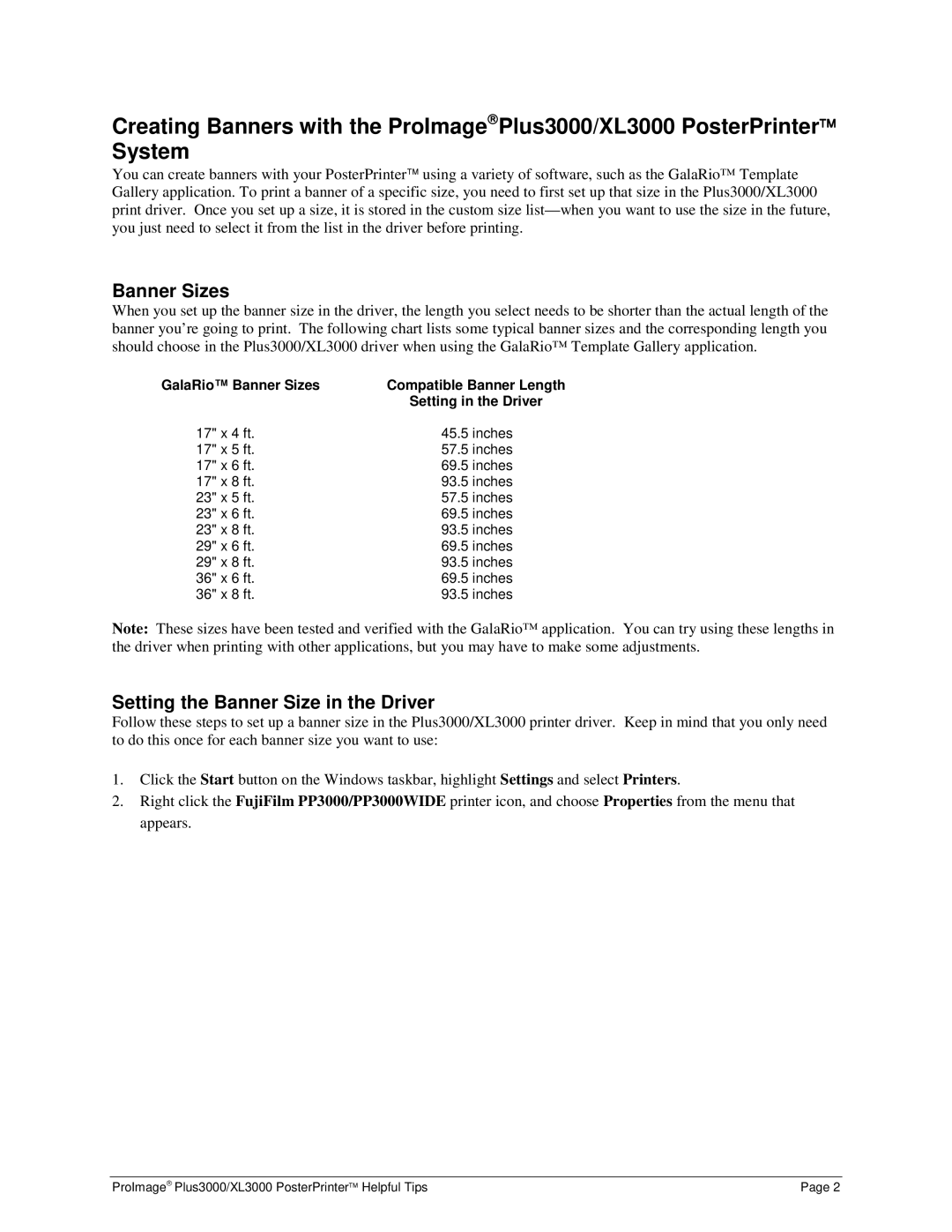 Brady XL3000, Plus3000 manual Banner Sizes, Setting the Banner Size in the Driver 