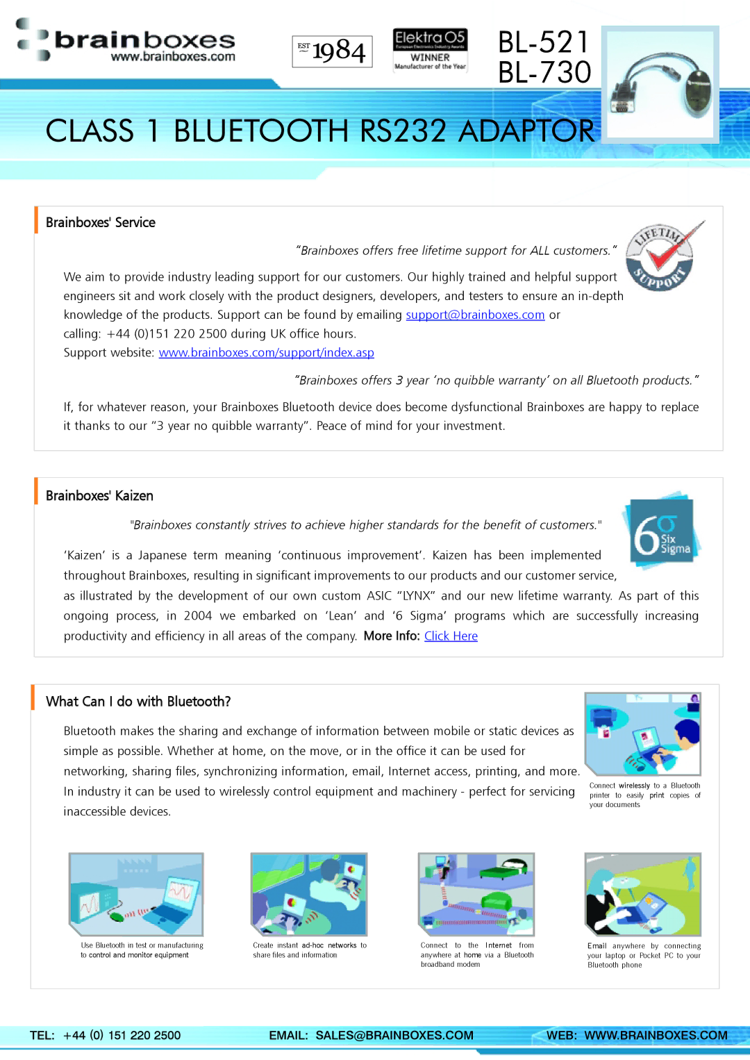 Brainboxes BL-730, BL-521 manual Brainboxes Service, Brainboxes Kaizen, What Can I do with Bluetooth? 