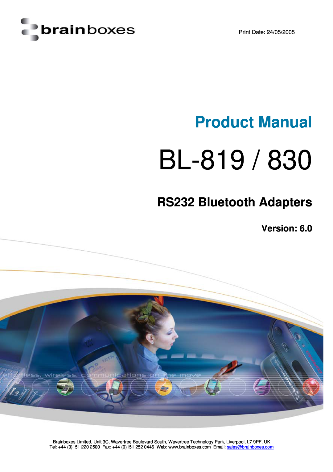 Brainboxes BL-819, BL-830 manual Version, Product Manual, RS232 Bluetooth Adapters 