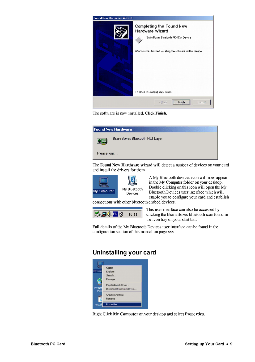 Brainboxes BL500 manual Uninstalling your card 