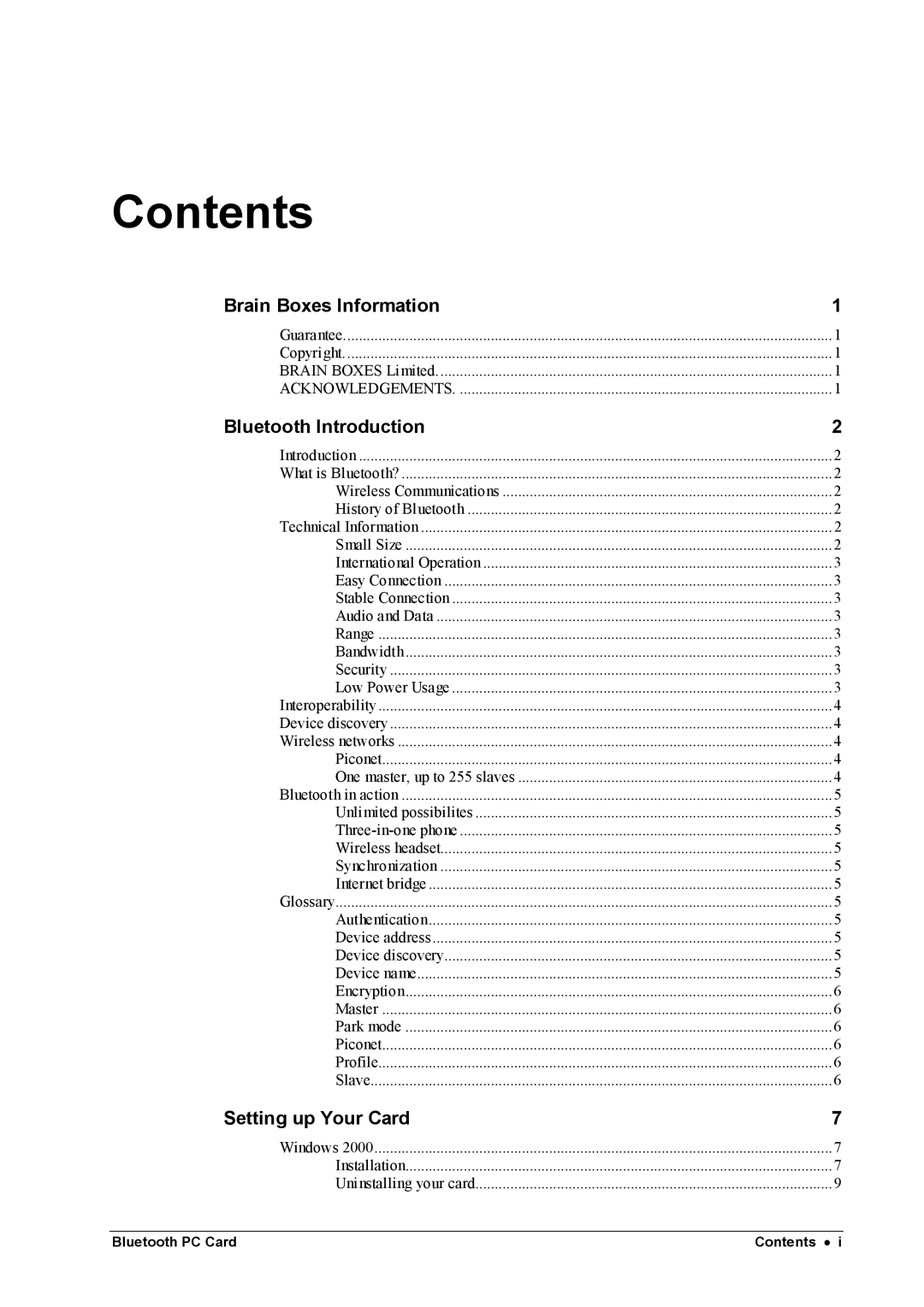 Brainboxes BL500 manual Contents 