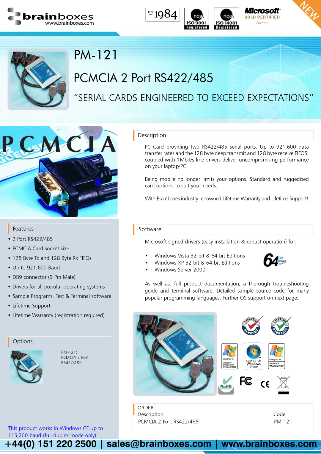 Brainboxes PM-121 warranty Description, Features, Options, Software 