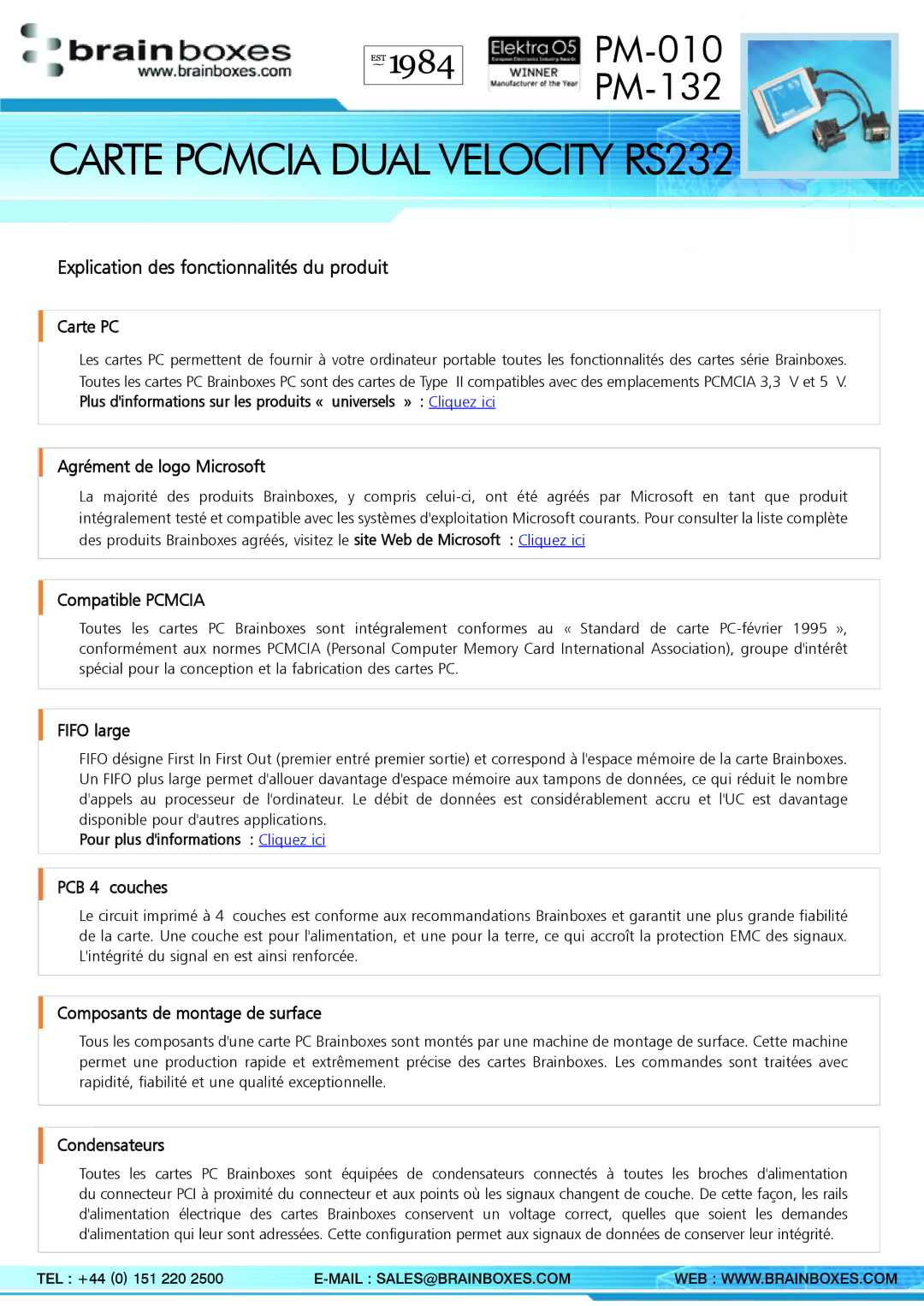 Brainboxes PM-010, PM-132 manual Explication des fonctionnalités du produit 