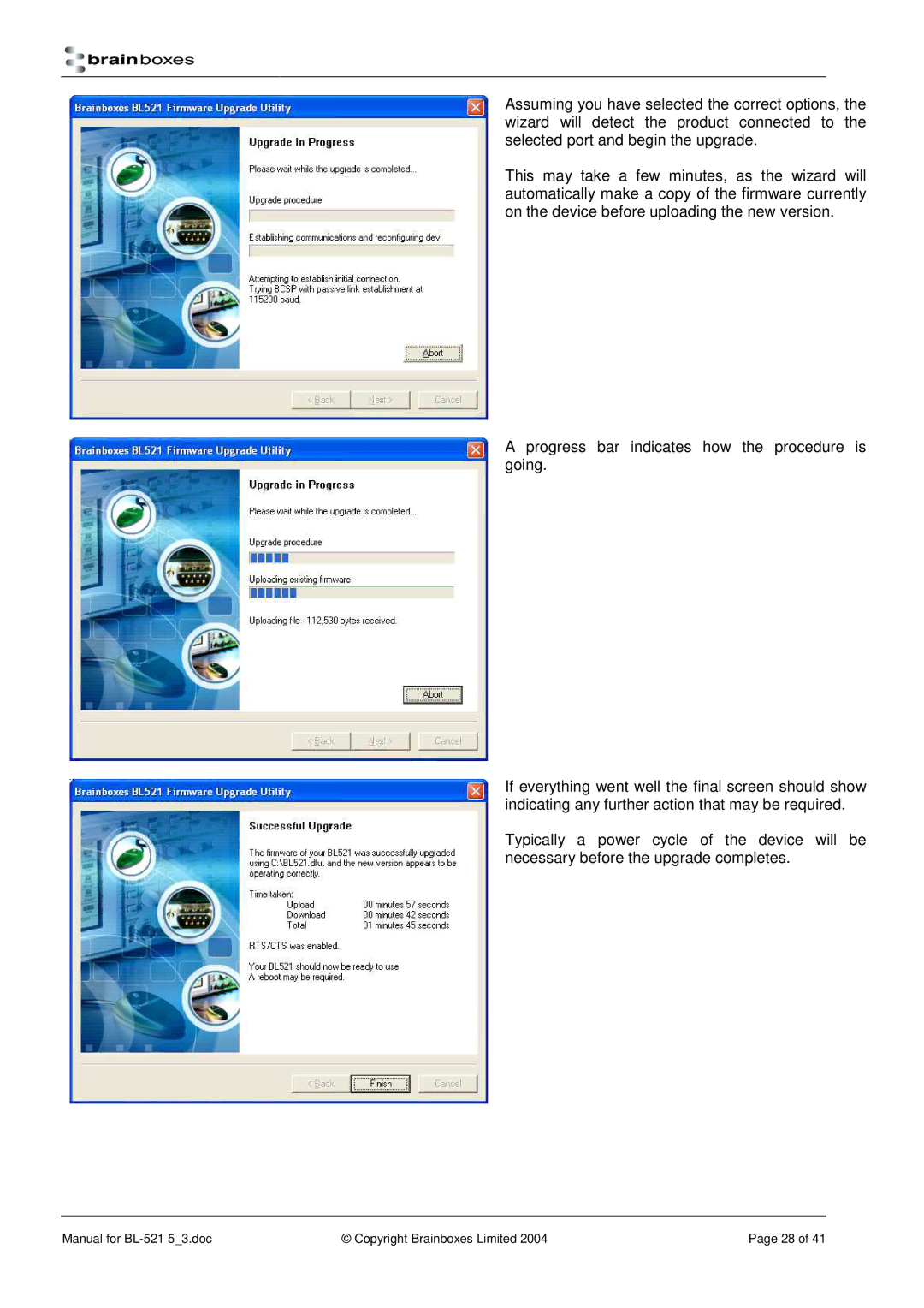 Brainboxes RS232 manual Manual for BL-521 53.doc Copyright Brainboxes Limited 