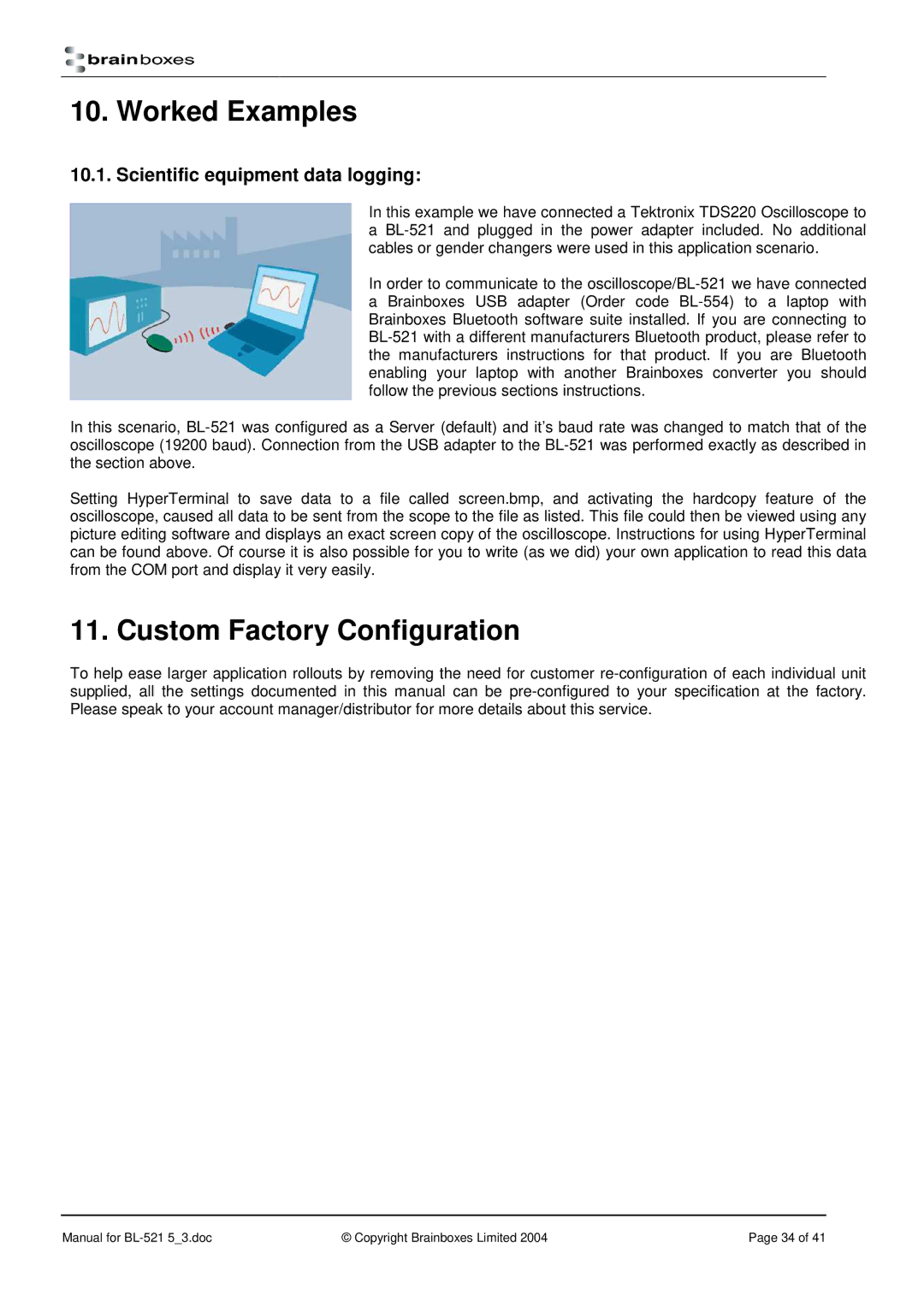 Brainboxes RS232 manual Worked Examples, Custom Factory Configuration, Scientific equipment data logging 