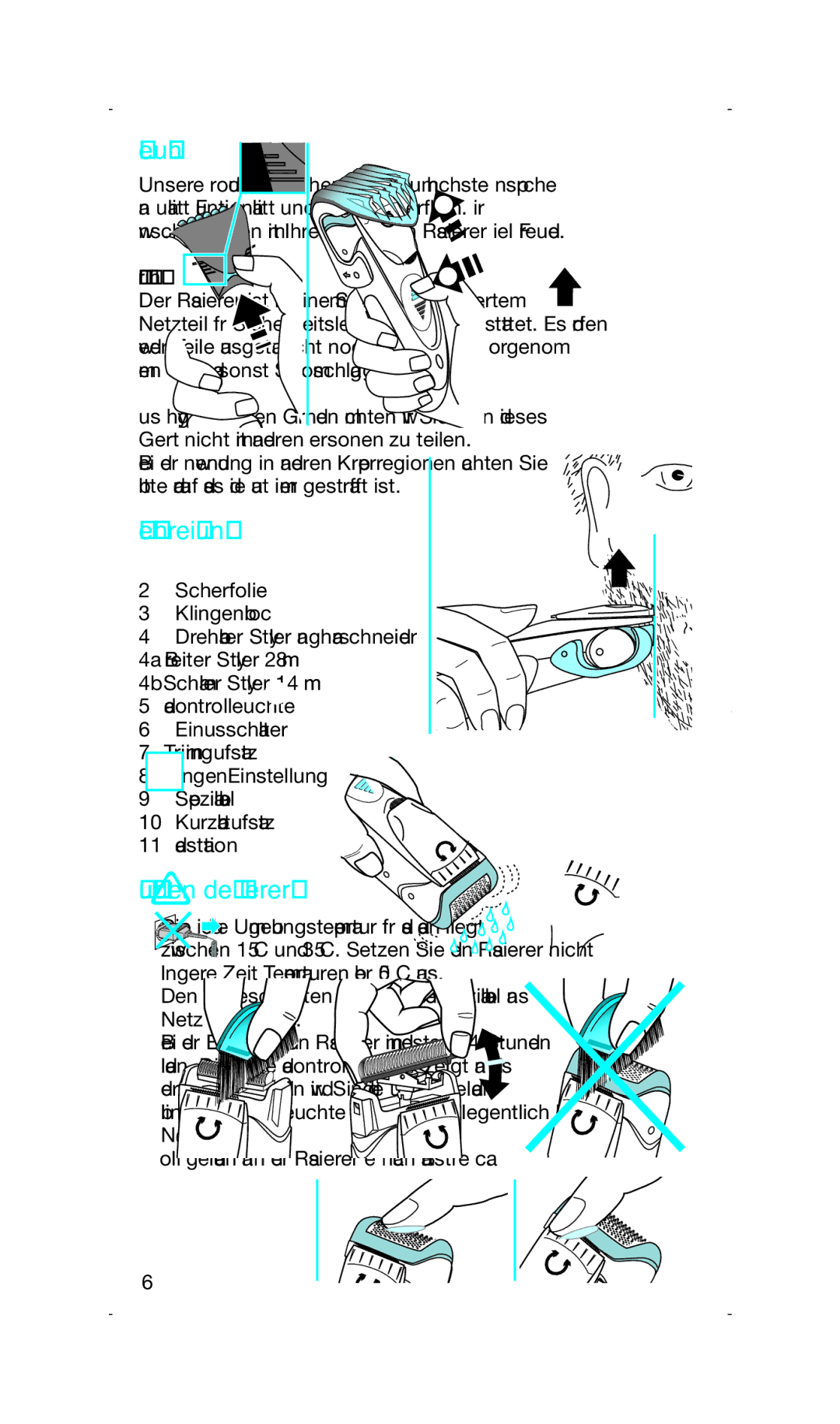 Braun 2838 manual Deutsch, Beschreibung, Aufladen des Rasierers, Vorsicht 