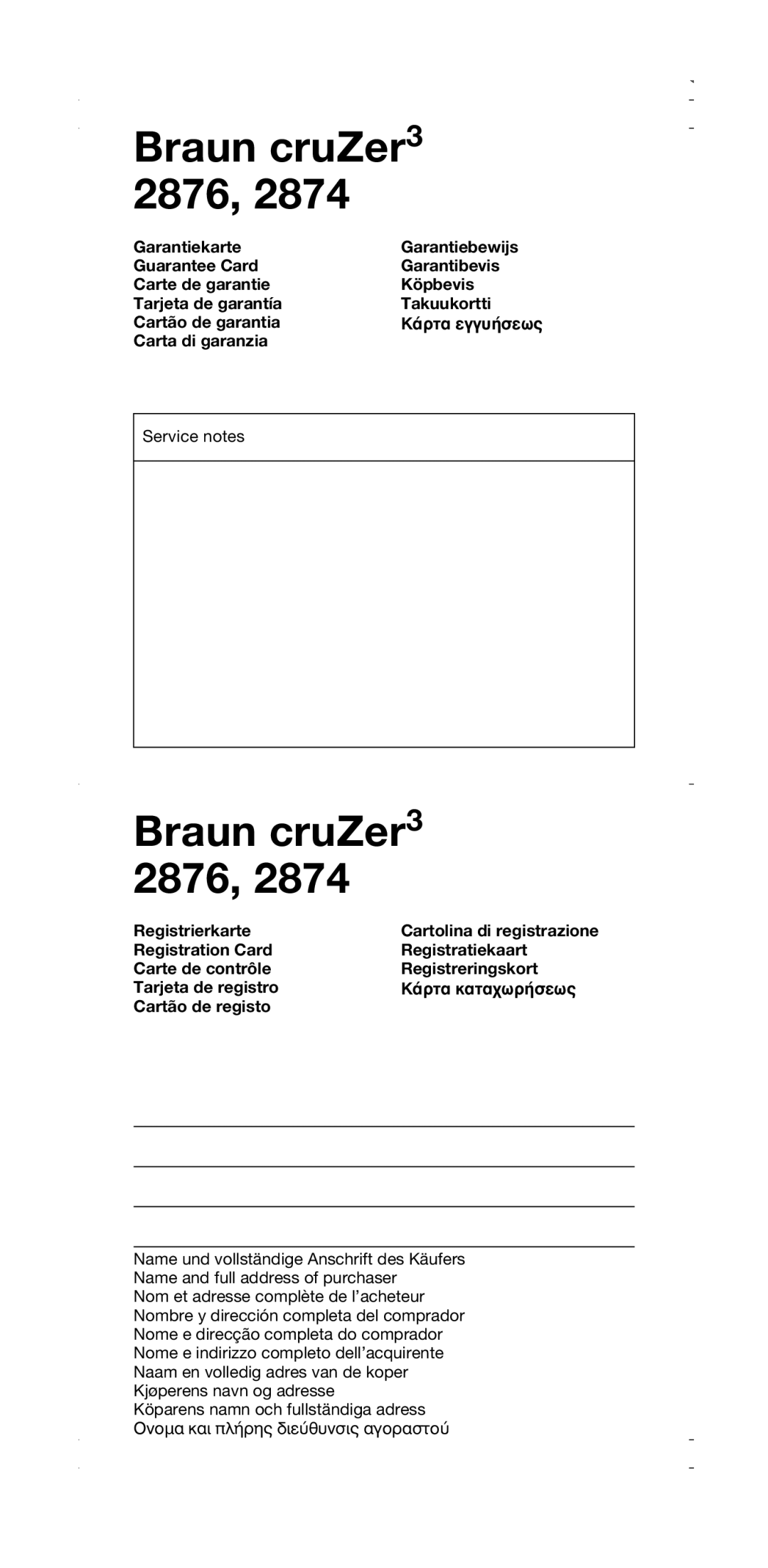 Braun 2874 manual Braun cruZer3 2876 