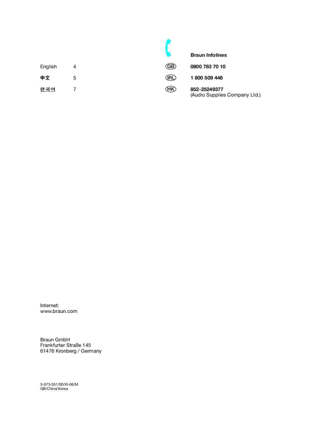 Braun 3074, 3073 manual Braun Infolines 