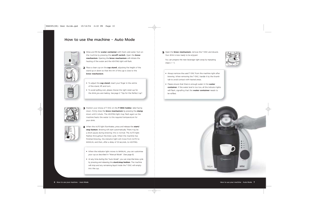 Braun 3107 manual How to use the machine Auto Mode 