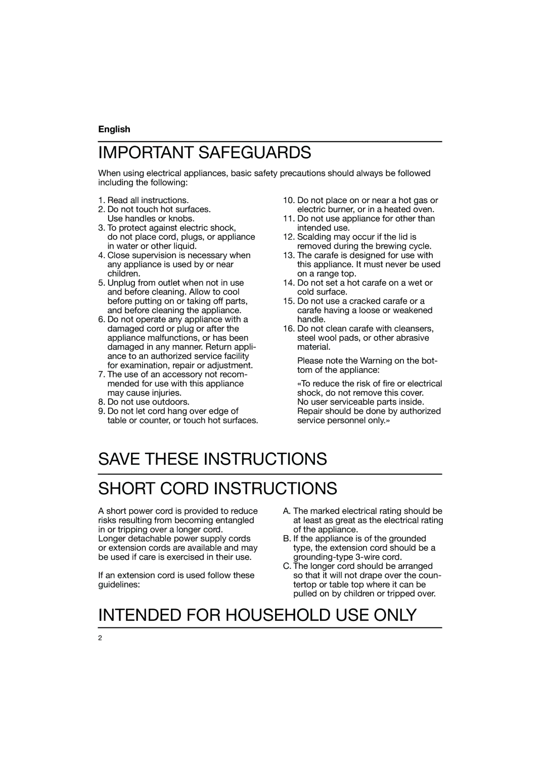 Braun 3114, 3113, 3111 warranty Important Safeguards, English 