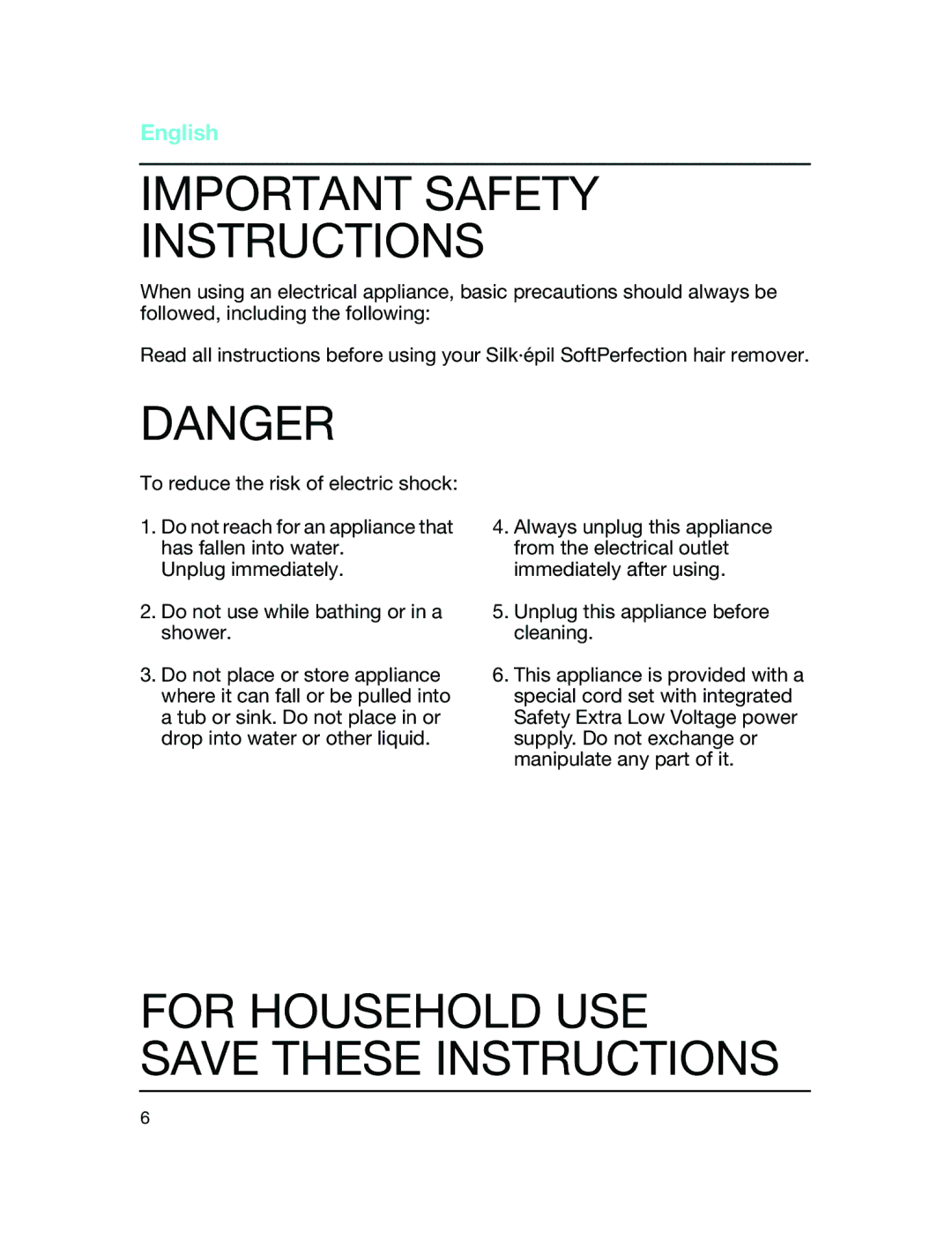 Braun 3170 manual Important Safety Instructions, For Household USE Save These Instructions 