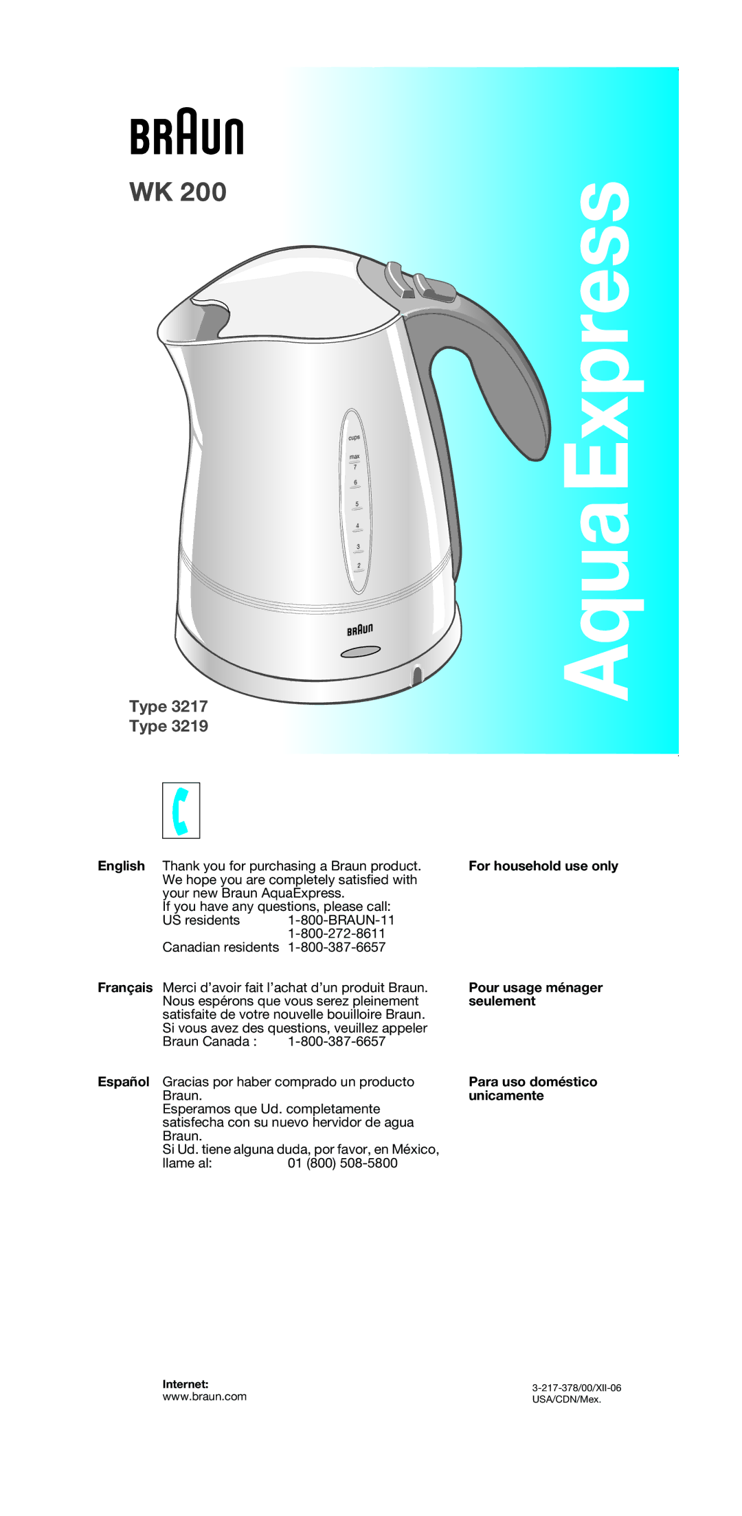 Braun 3219, 3217 manual Aqua Express 