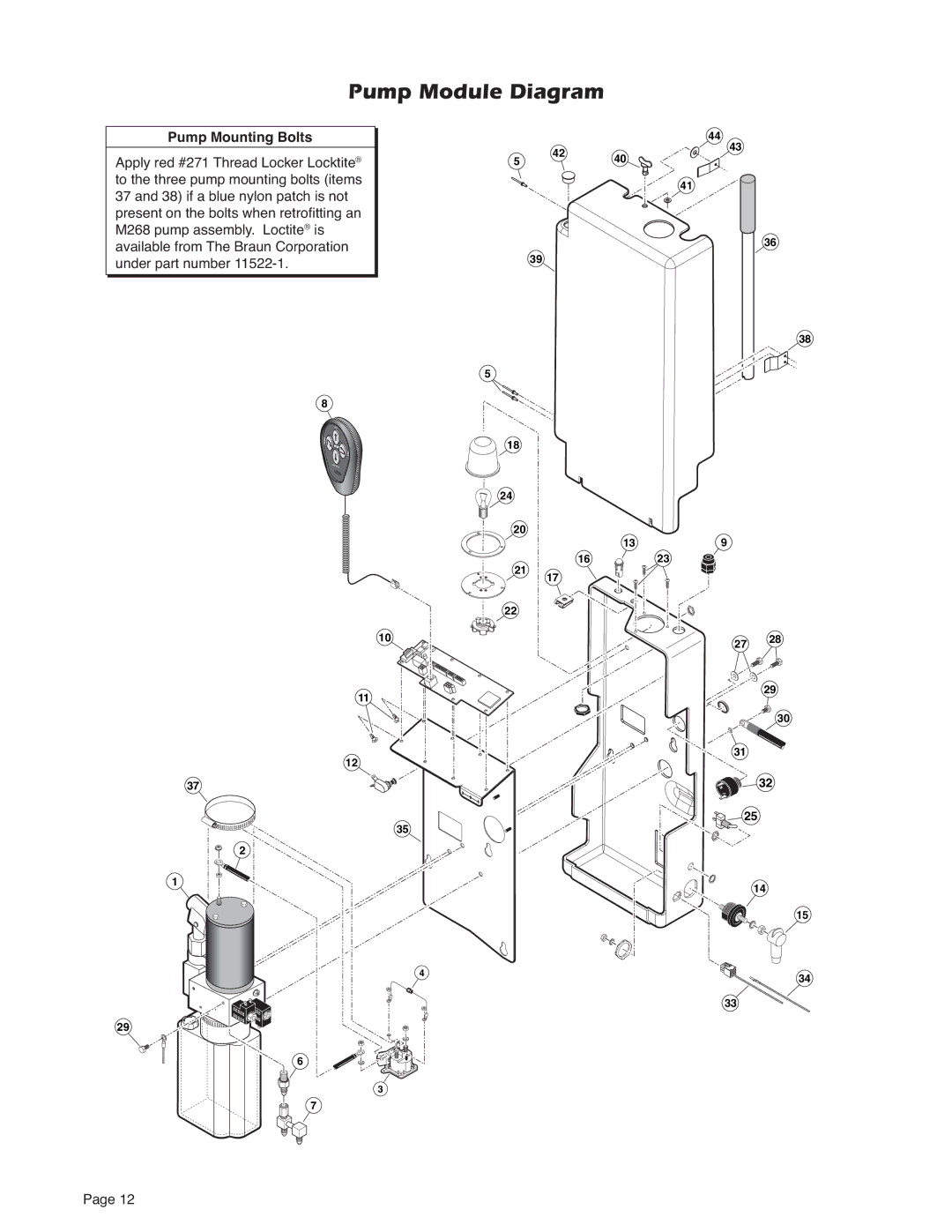 Braun 32221 service manual Pump Module Diagram, Pump Mounting Bolts 