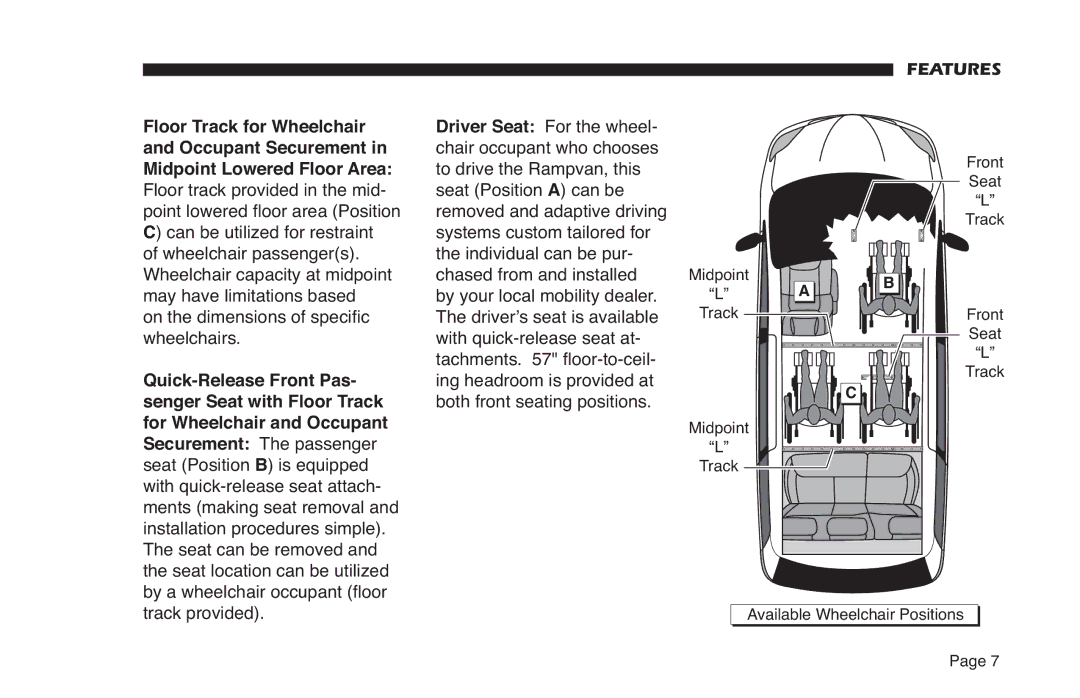 Braun 32899 Rev A By your local mobility dealer Driver’s seat is available, With quick-release seat at, Track provided 