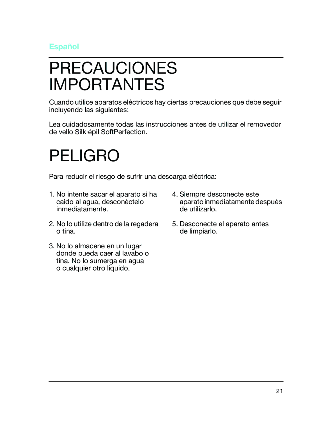 Braun 3370 manual Precauciones Importantes, Peligro, Español 