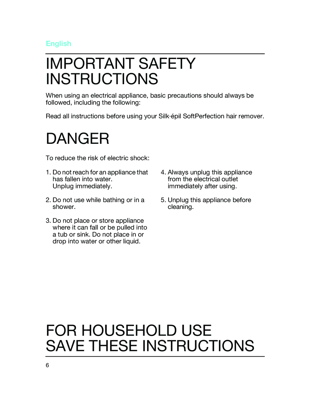 Braun 3370 manual Important Safety Instructions, English 