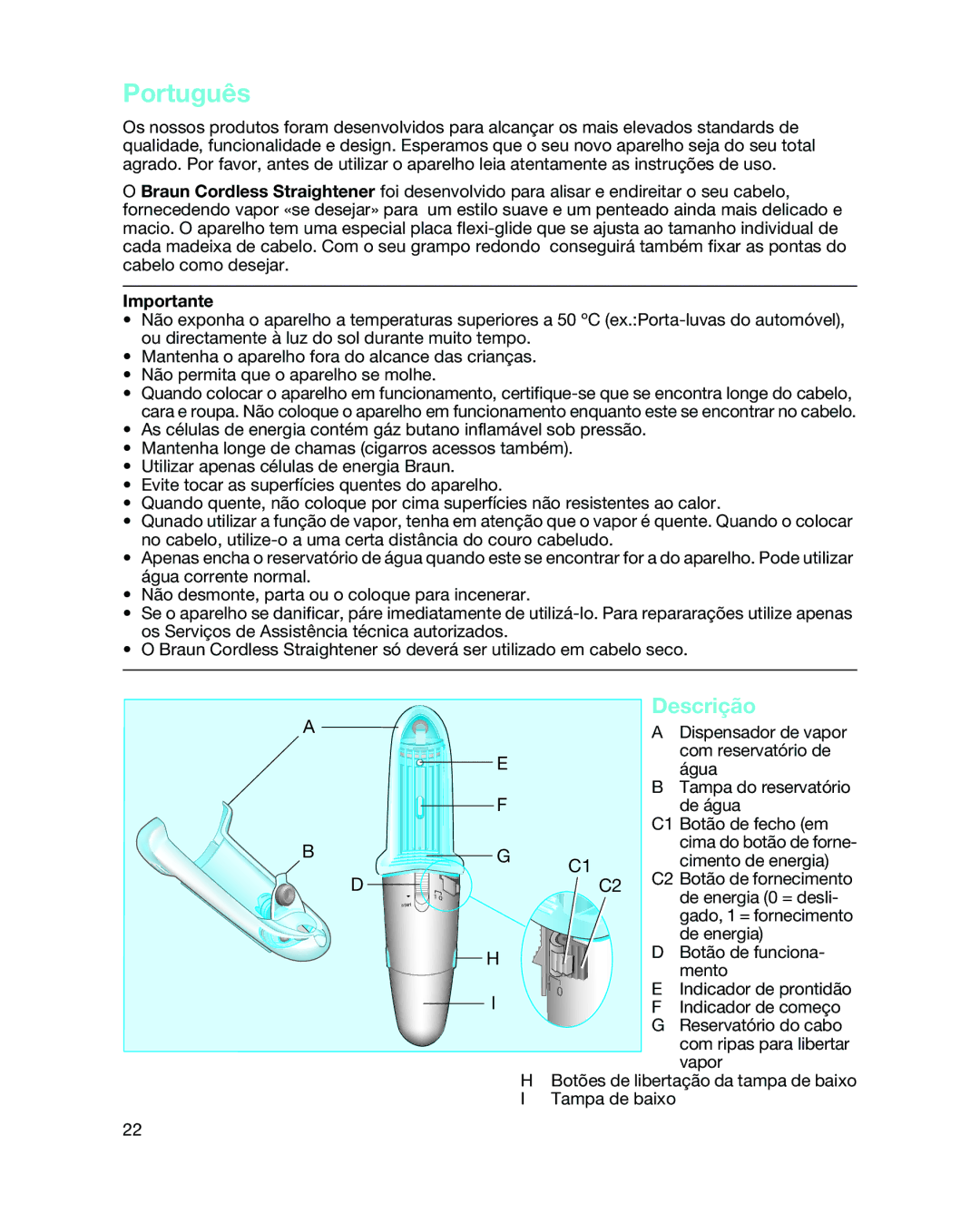 Braun 3588 manual Português, Descrição 