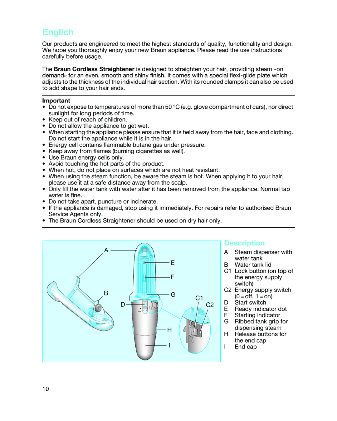 Braun 3588 manual Englich, Description 