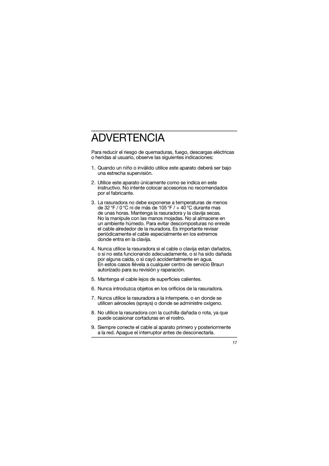 Braun 3610 manual Advertencia 