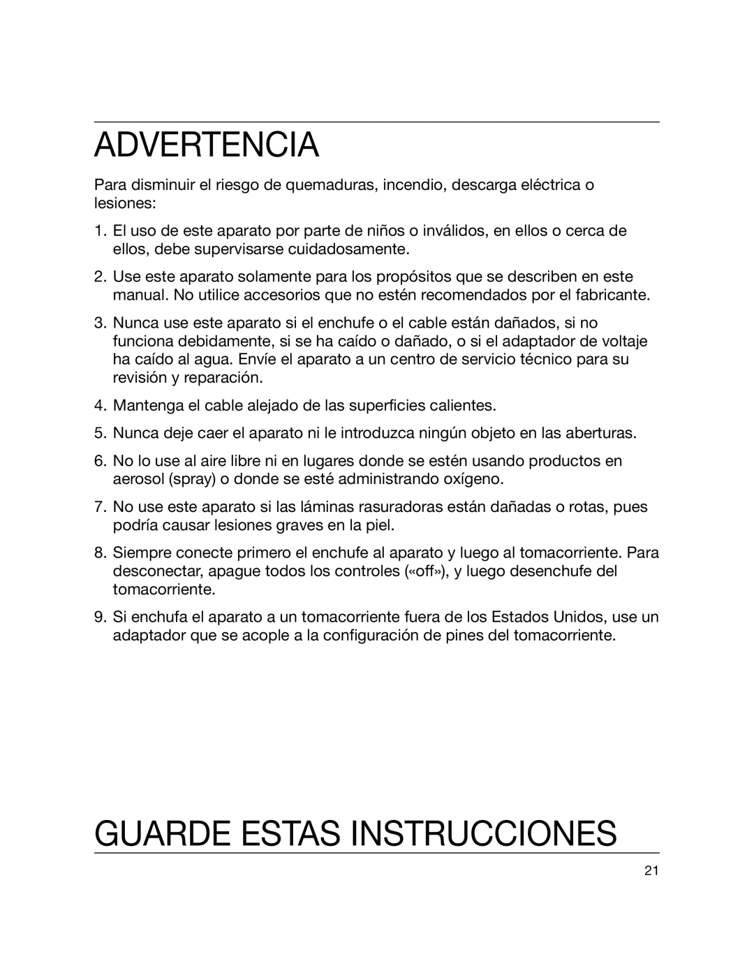 Braun 370cc manual Advertencia, Guarde Estas Instrucciones 