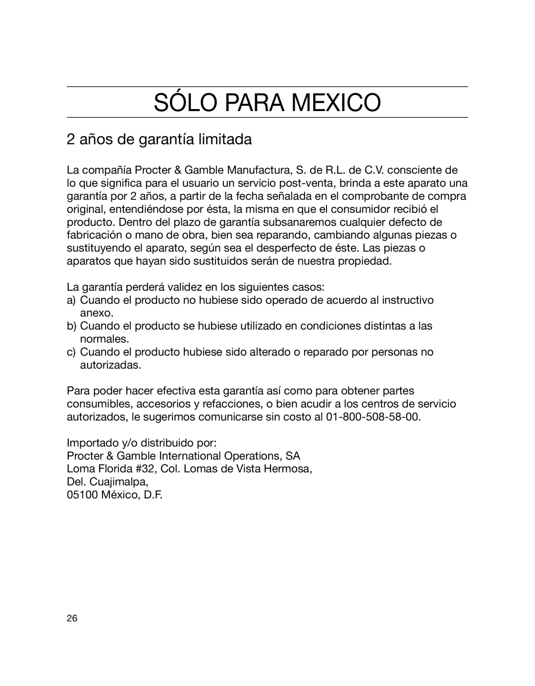 Braun 370cc manual Sólo Para Mexico, Años de garantía limitada 