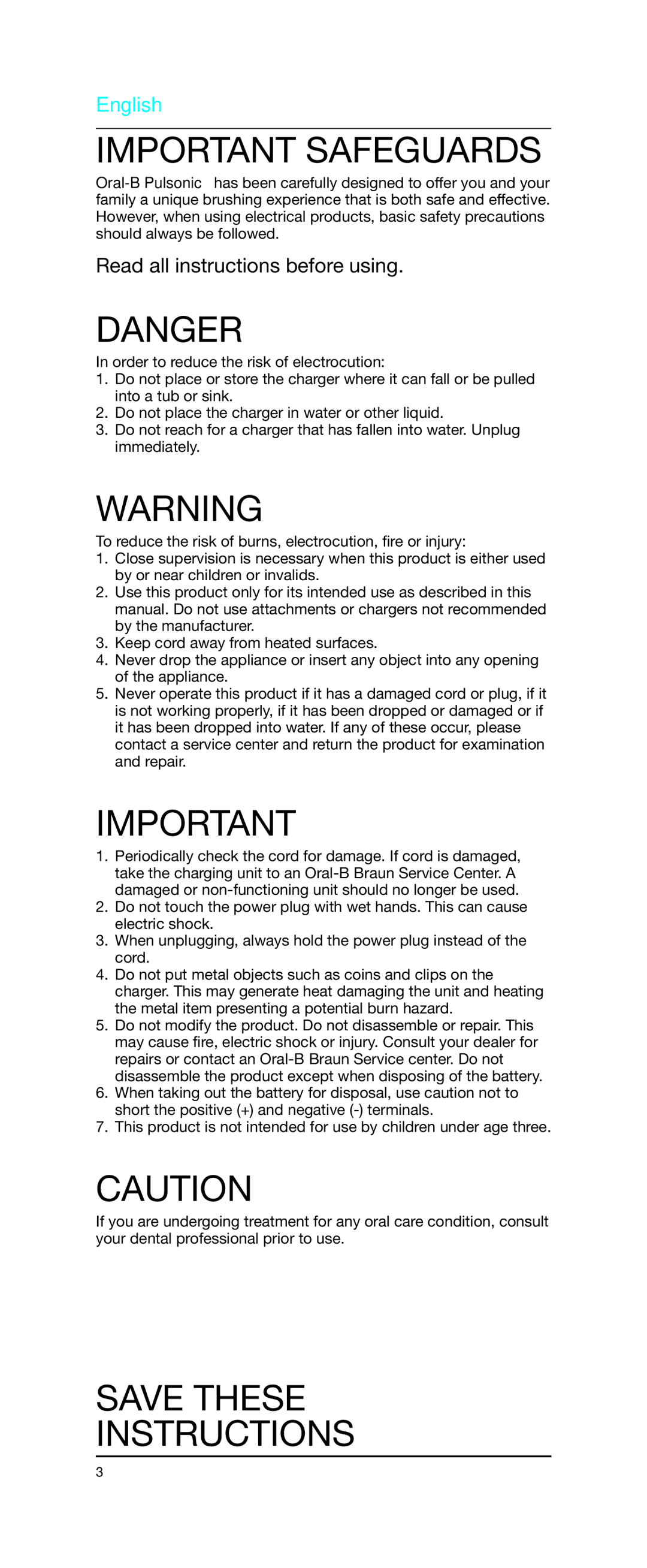 Braun 3715 manual Important Safeguards, Save These Instructions, Read all instructions before using 