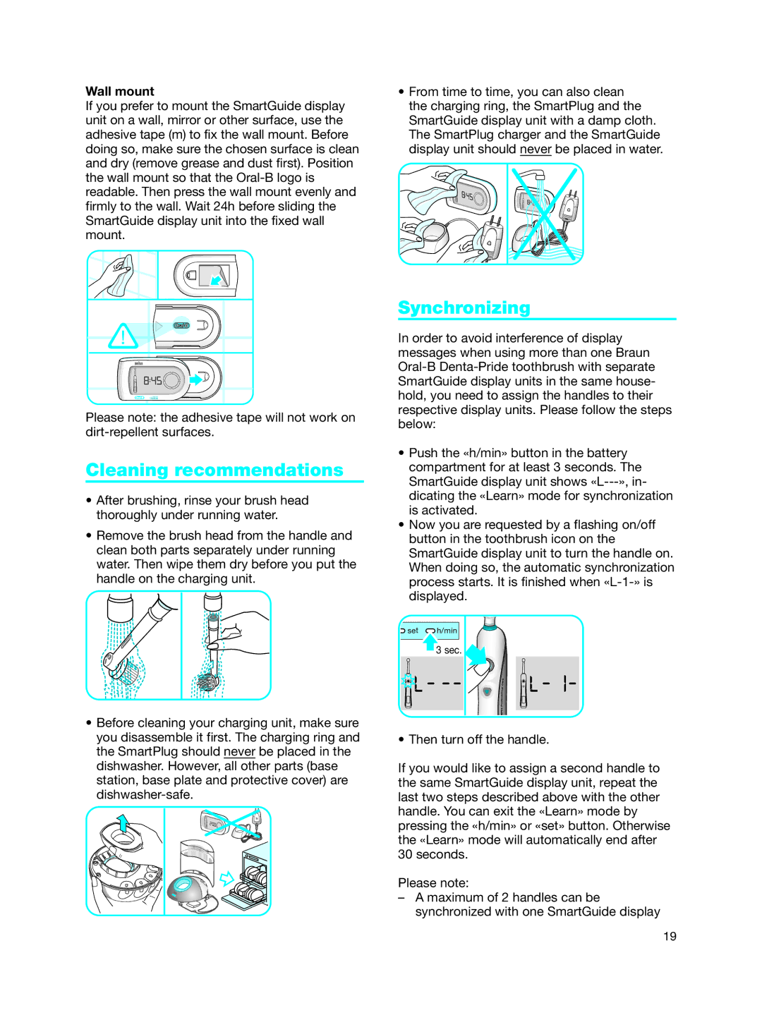 Braun 3731 manual Cleaning recommendations, Synchronizing 