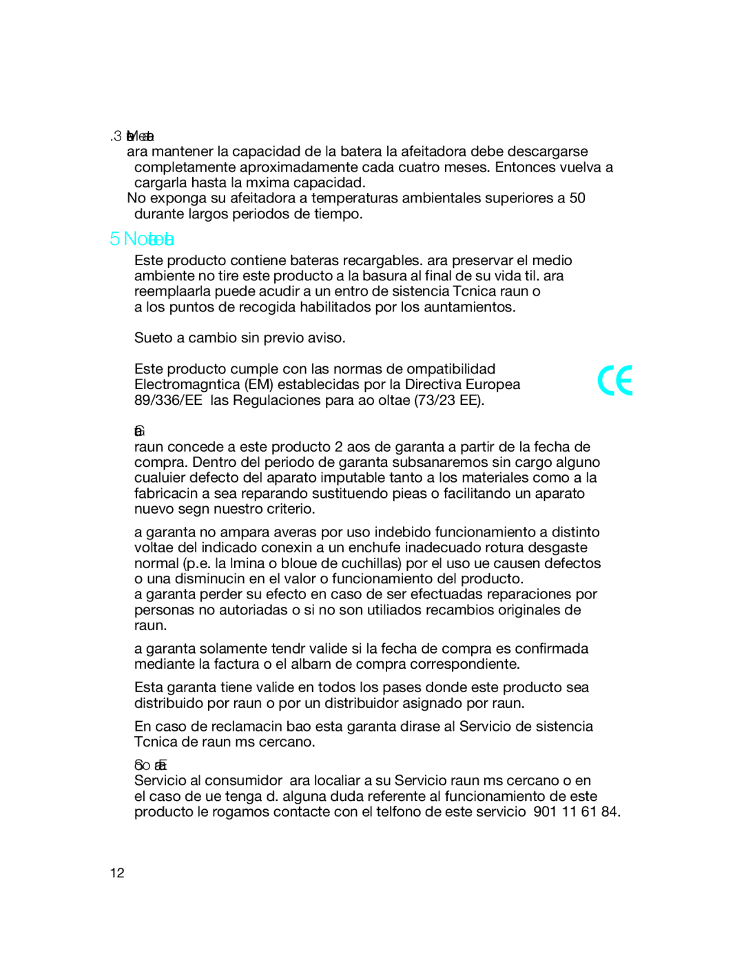 Braun 3775 manual Noticia medioambiental, Manteniento de la batería, Garantía, Solo para España 