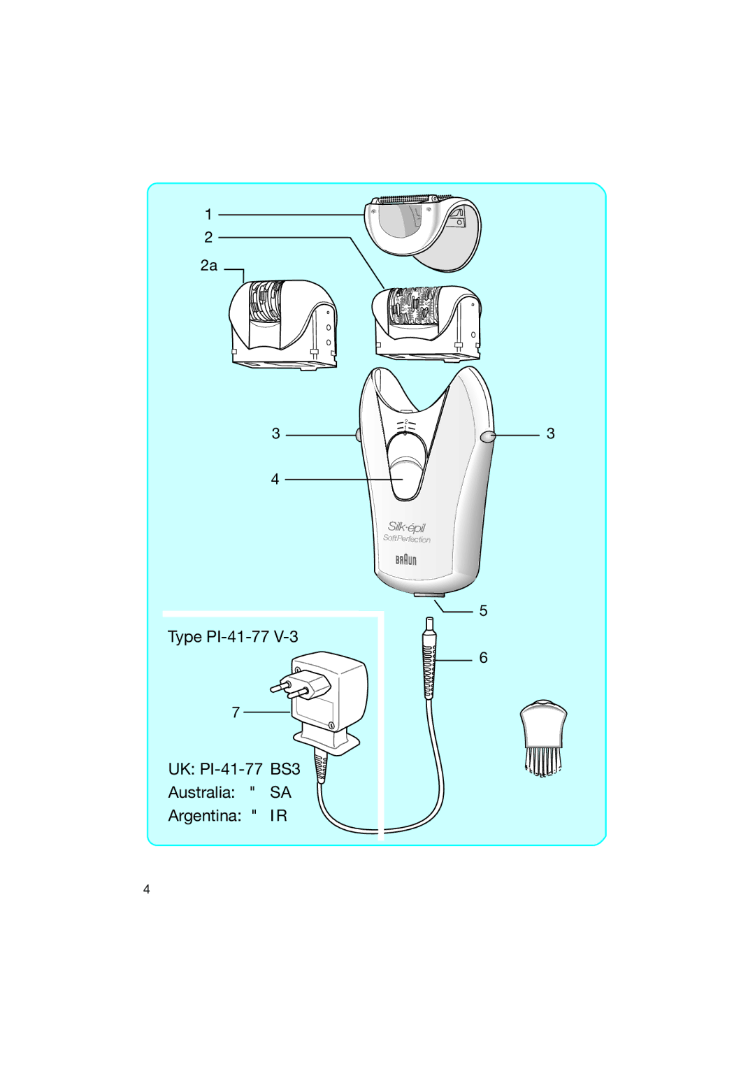 Braun 3790, 3590, 3570 manual Type PI-41-77 UK PI-41-77 BS3 Australia SA Argentina IR 
