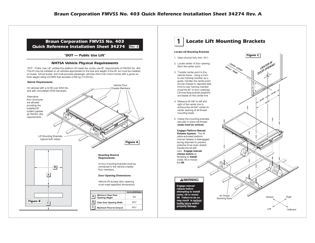 Braun 403 dimensions Locate Lift Mounting Brackets, DOT Public Use Lift Nhtsa Vehicle Physical Requirements, Door 