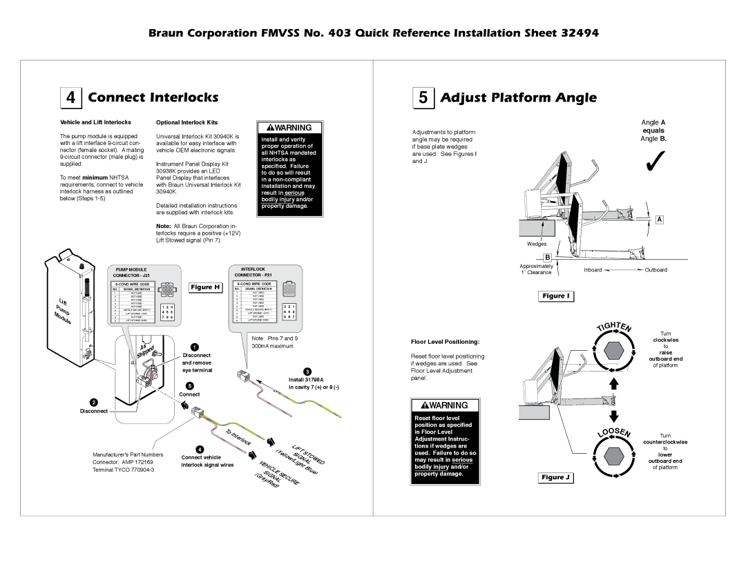 Braun 403 dimensions Connect Interlocks, Adjust Platform Angle, Lift Pump Module, Shipped, Floor Level Positioning 