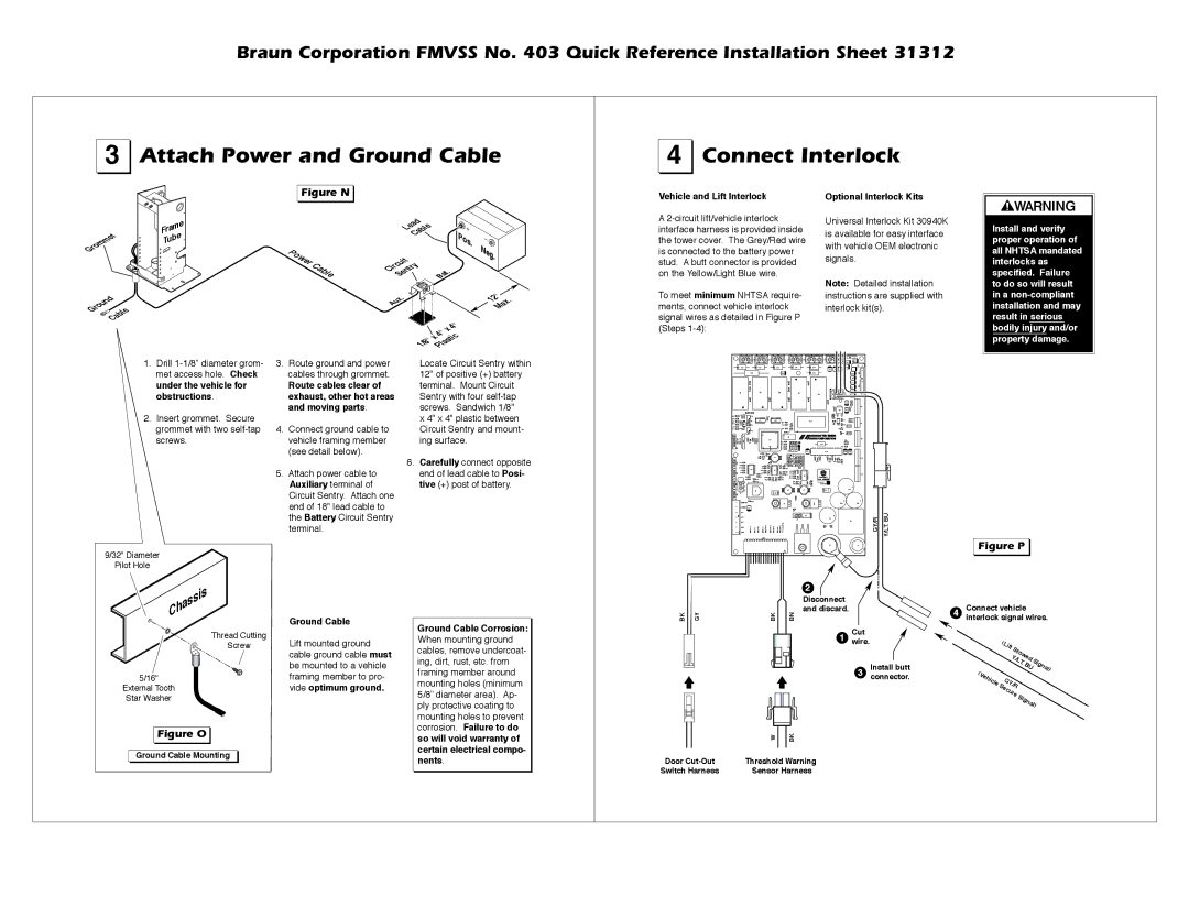 Braun 403 #Onnectnnterlock, IGUREE0, W e r C a ble Vehicle and Lift Interlock, Optional Interlock Kits, Ground Cable 