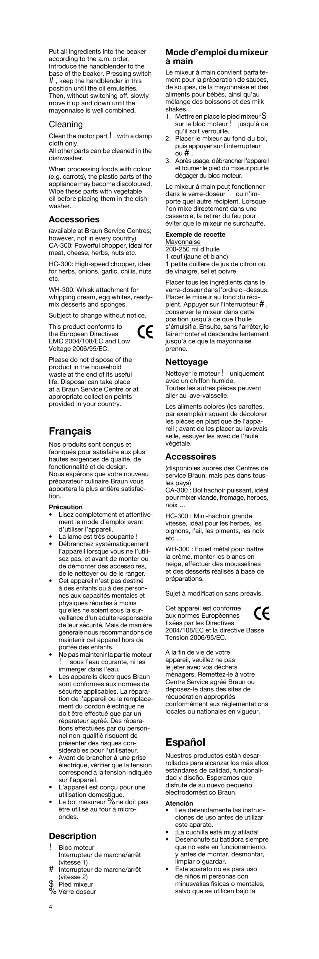 Braun 4162 manual Français, Español 