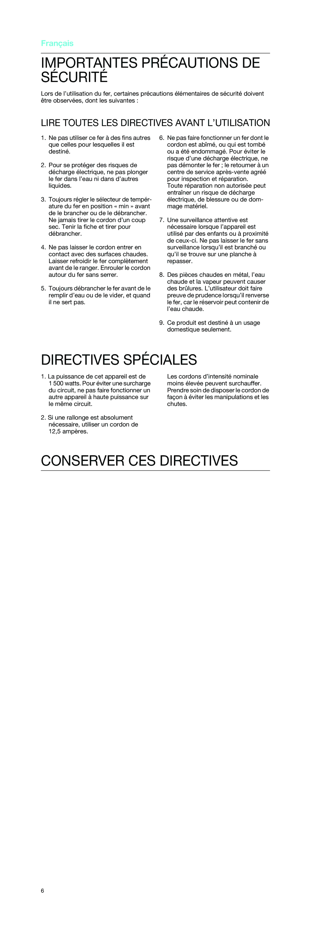 Braun 4699, 4694 manual Importantes Précautions DE Sécurité, Directives Spéciales, Conserver CES Directives 