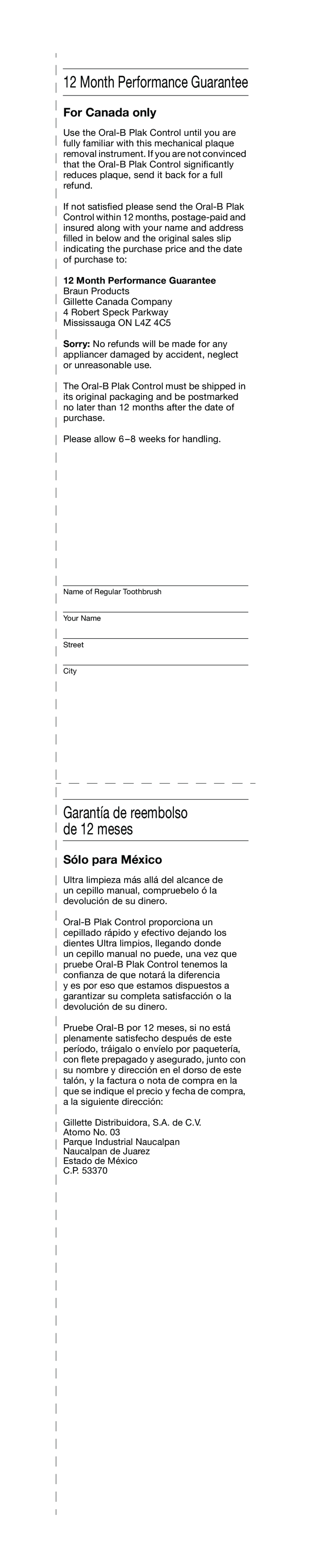 Braun 4728 manual For Canada only, Sólo para México, Month Performance Guarantee 
