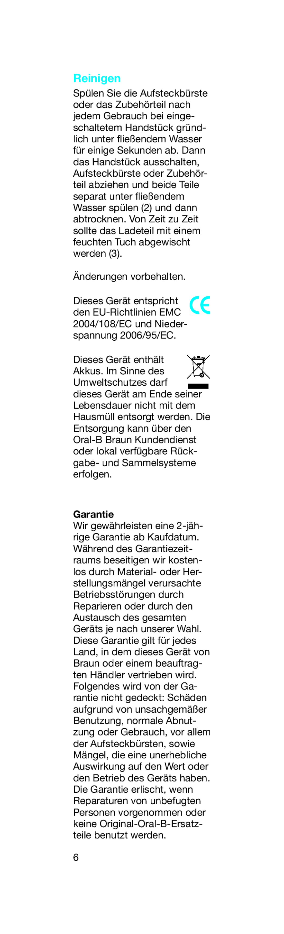 Braun 4729 Series manual Reinigen, Garantie 