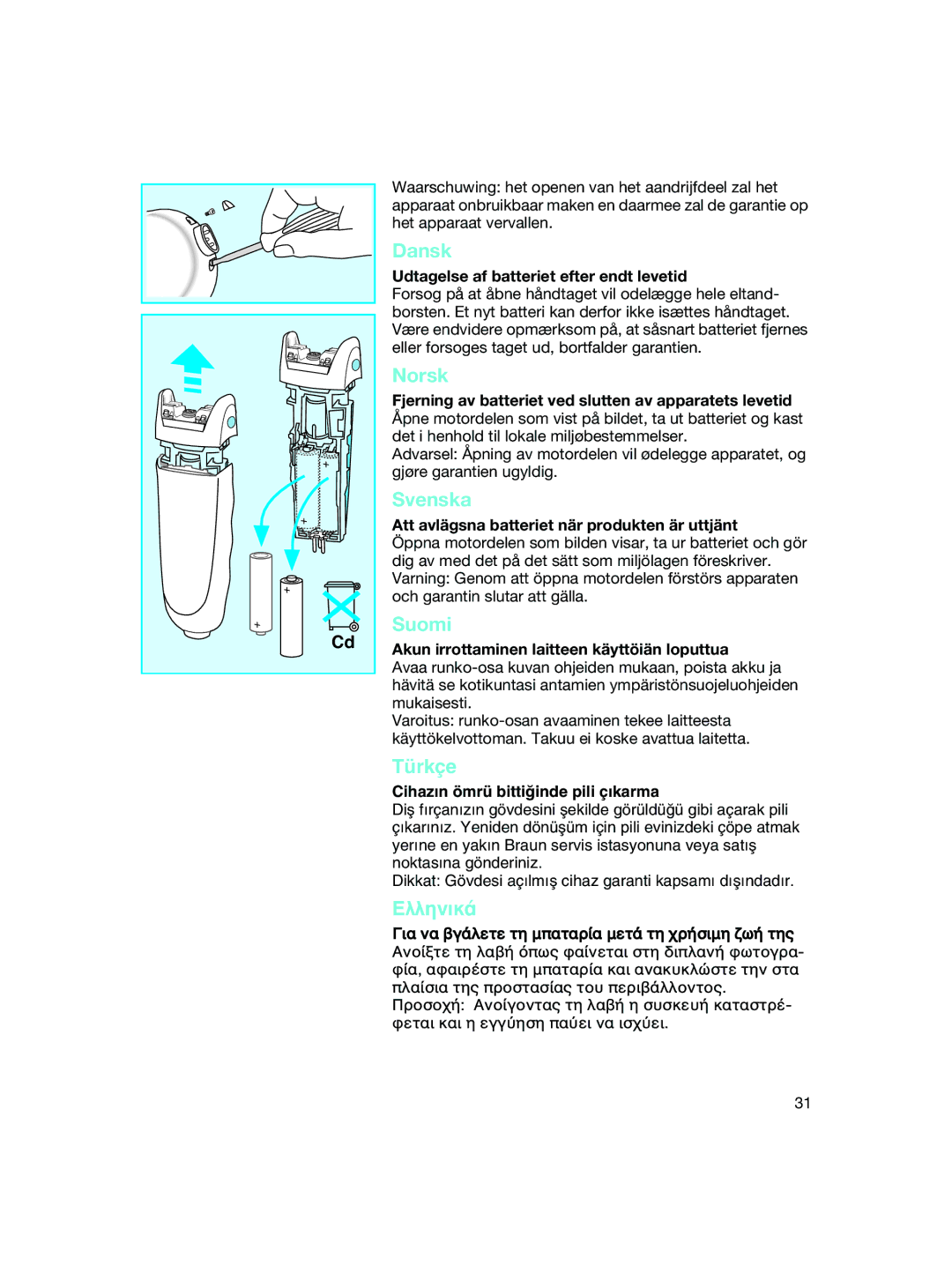 Braun 4740 manual Dansk, Norsk, Svenska, Suomi, Türkçe 