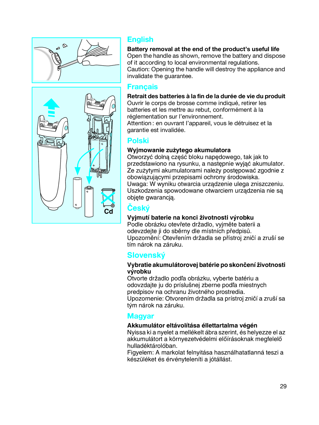 Braun 4775 manual English, Français, Polski, Magyar 