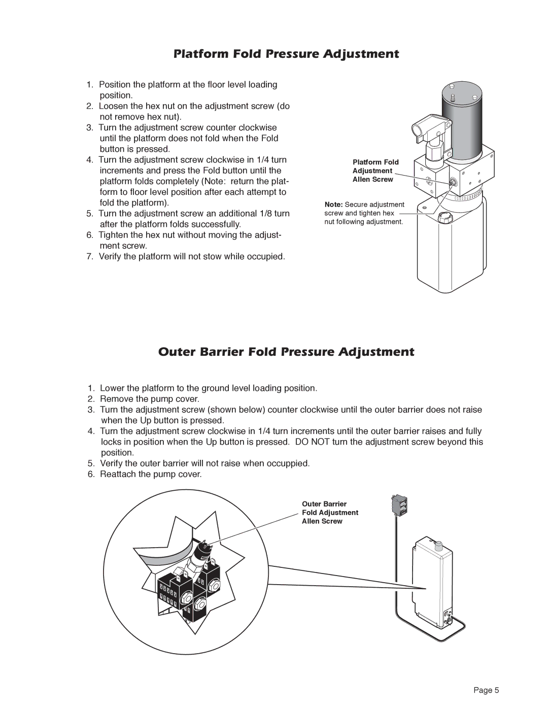 Braun 5 service manual Platform Fold Pressure Adjustment, Outer Barrier Fold Pressure Adjustment 