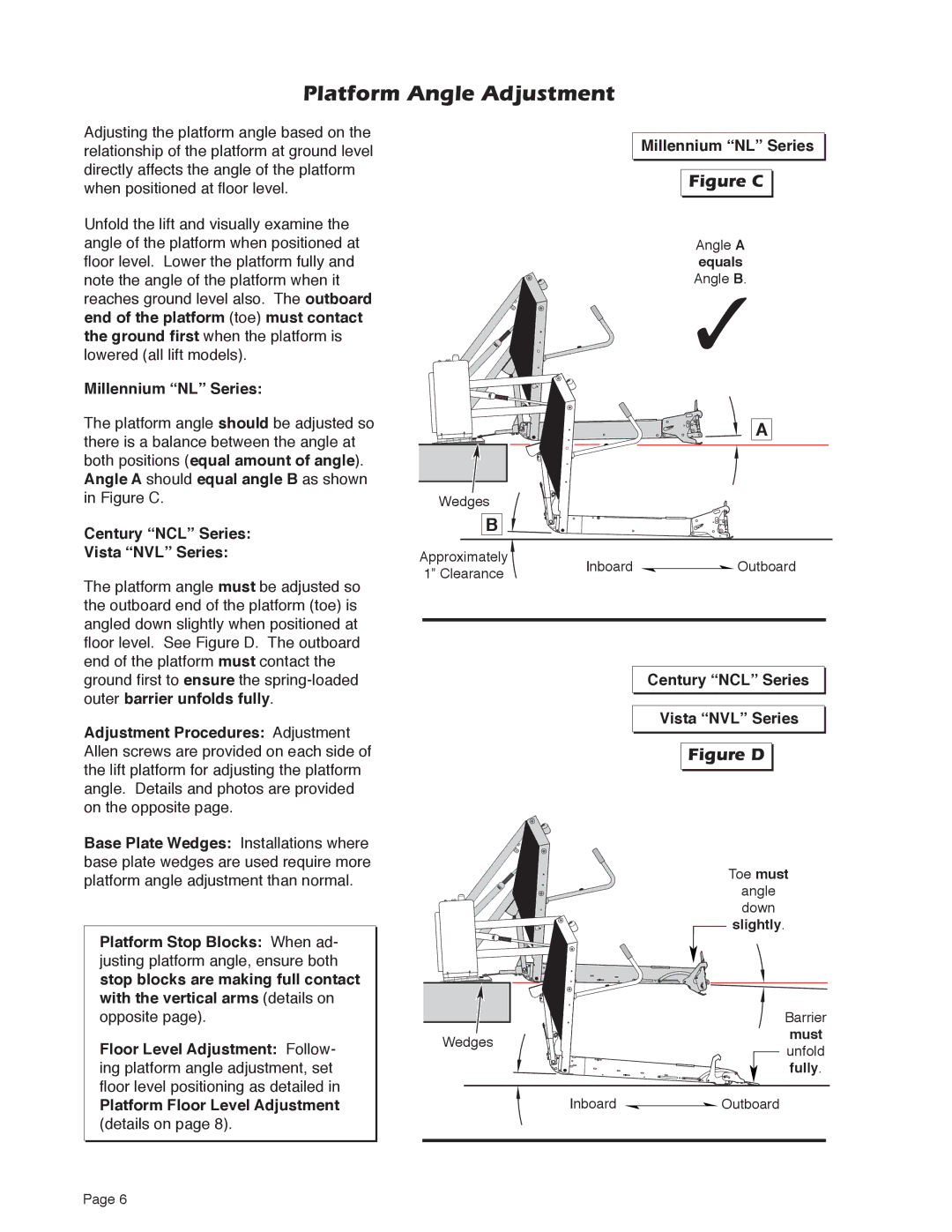 Braun 5 service manual Platform Angle Adjustment, Millennium NL Series, Century NCL Series Vista NVL Series 