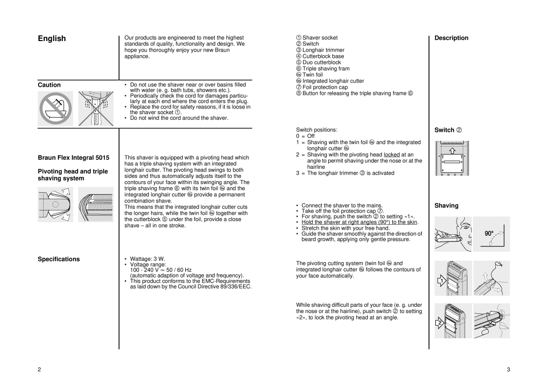 Braun 5015 manual English, Shaving 