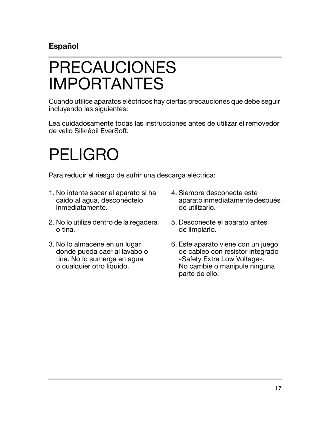 Braun 5316 manual Precauciones Importantes, Peligro 