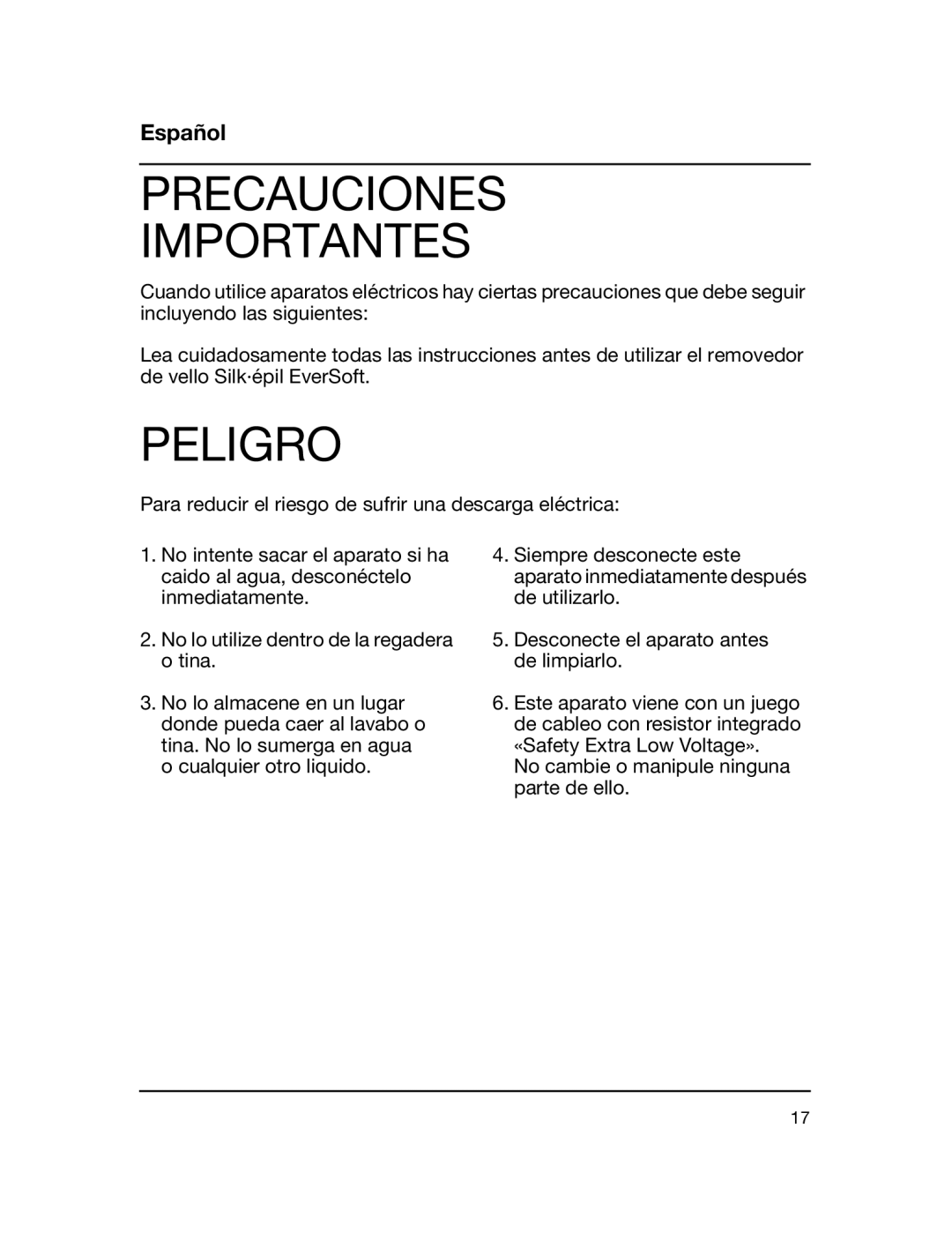Braun 5316 manual Precauciones Importantes, Peligro, Español 