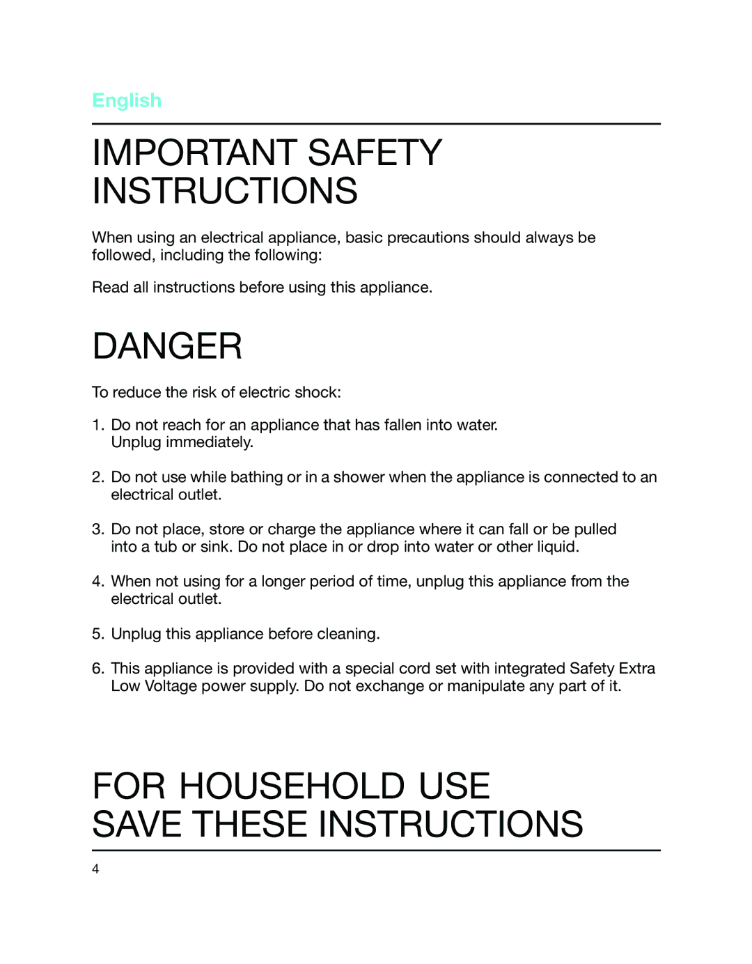 Braun 540 manual Important Safety Instructions, English 